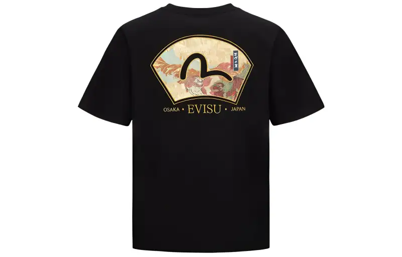 EVISU T Shirts Men's Black Crew Neck Moderate Straight Fit