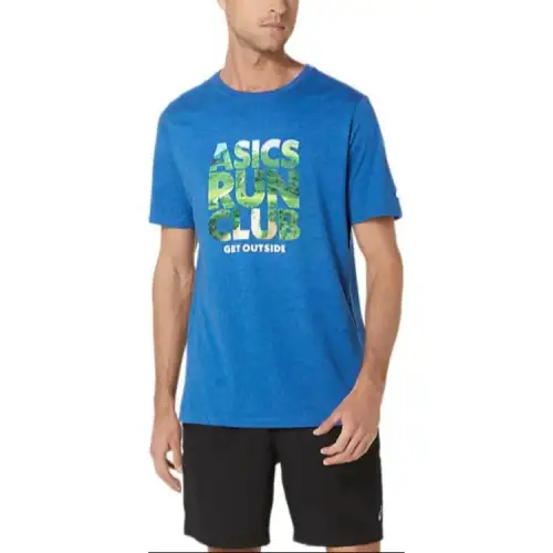 ASICS T Shirts Unisex Blue Crew Neck Moderate Straight Fit