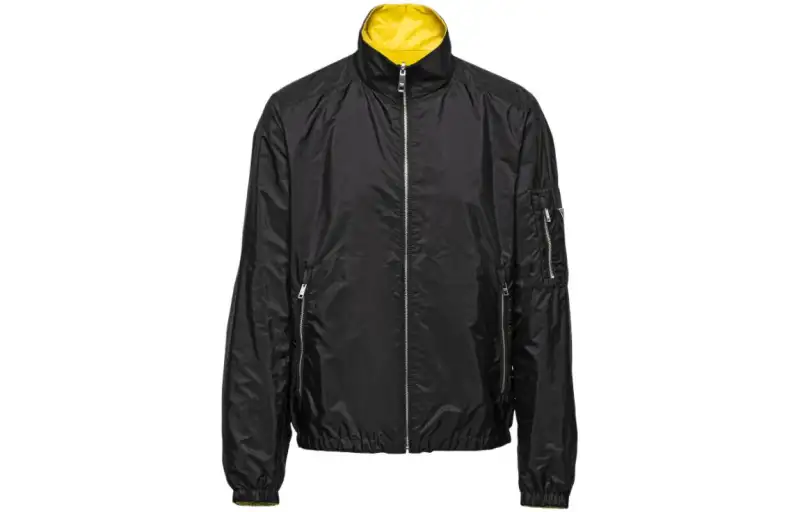 PRADA Jackets Men's Black Baseball Collar Moderate Other