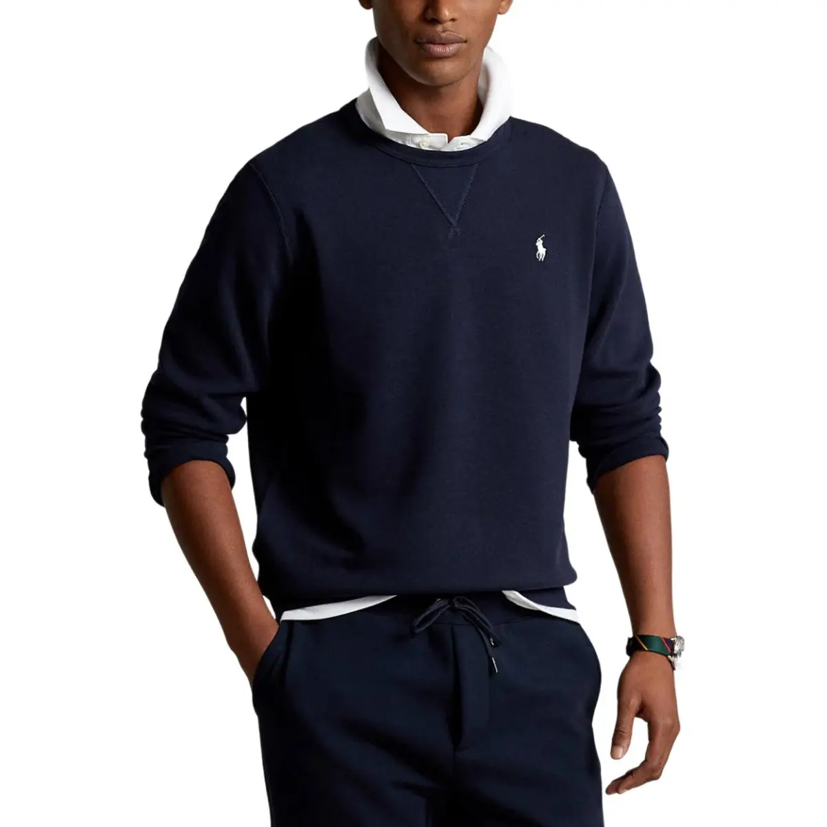Polo Ralph Lauren Pony Logo Embroidery Crew Neck Fleece Lined Sweatshirt Men's Marine Blue
