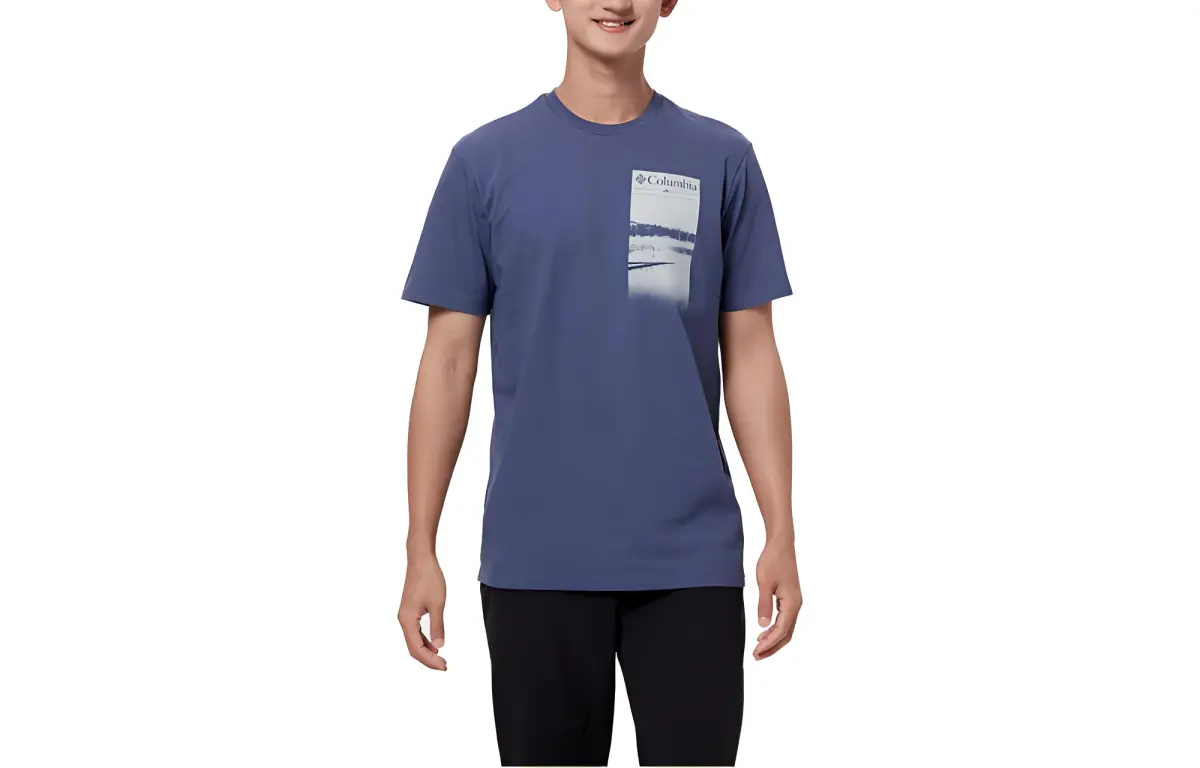 Columbia T-Shirts Men's Blue Crew Neck Moderate Straight Fit