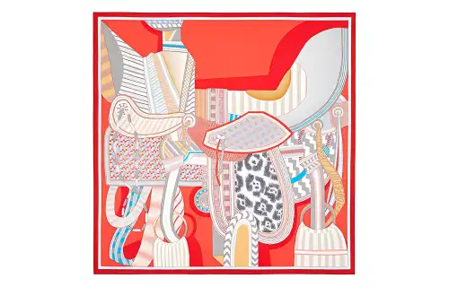 HERMES Fantasy Saddles Scarves Women's Garnet Red