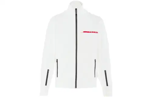 PRADA Jackets Men's White Stand Collar Moderate Other