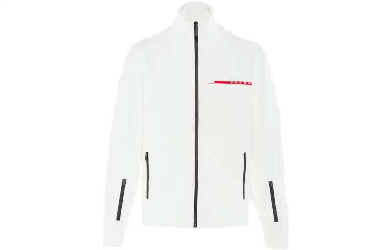 PRADA Jackets Men's White Stand Collar Moderate Other