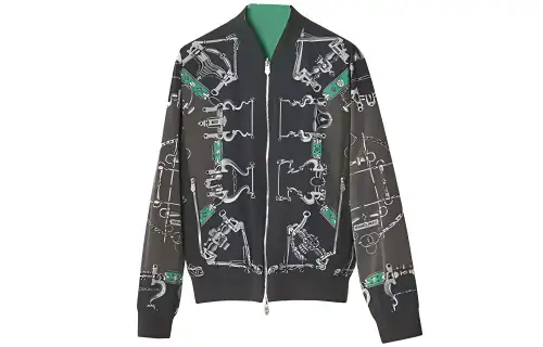 HERMES Jackets Men's Black Stand Collar Moderate Other