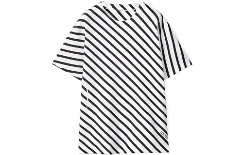 LOEWE T Shirts Men's Black White Stripes Crew Neck Moderate Straight Fit