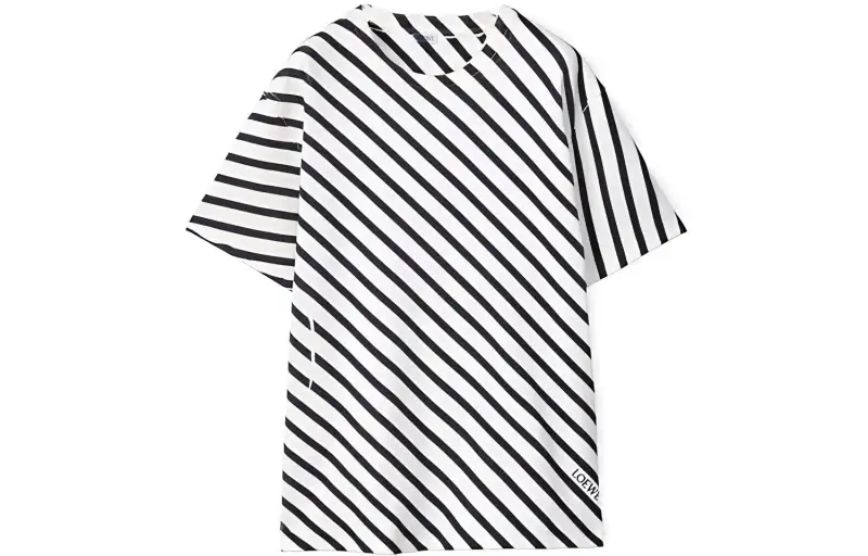 LOEWE T Shirts Men's Black White Stripes Crew Neck Moderate Straight Fit