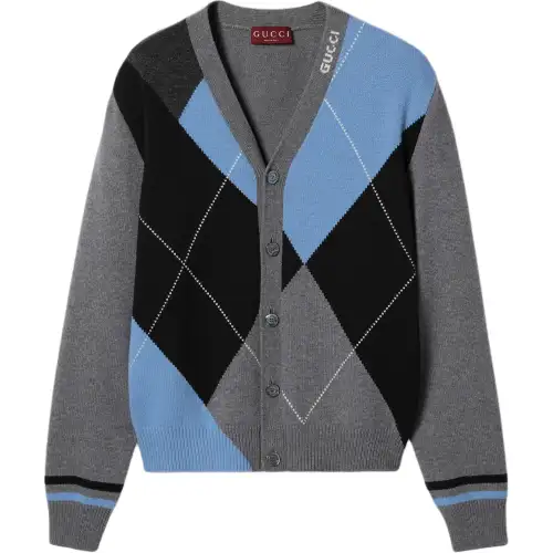 GUCCI Knitwear Men's Gray V Neck Moderate Cardigan