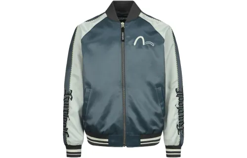 EVISU Jackets Men's Dark Army Green Baseball Collar Moderate Other