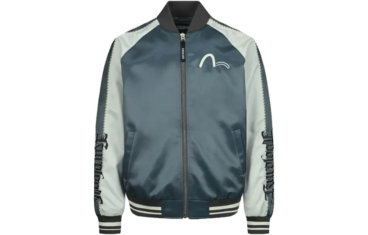 EVISU Jackets Men's Dark Army Green Baseball Collar Moderate Other