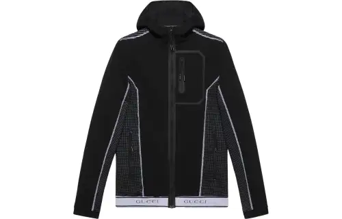 GUCCI Jackets Men's Black Hooded Moderate Other