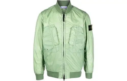 STONE ISLAND Jackets Men's Light Green Stand Collar Moderate Other