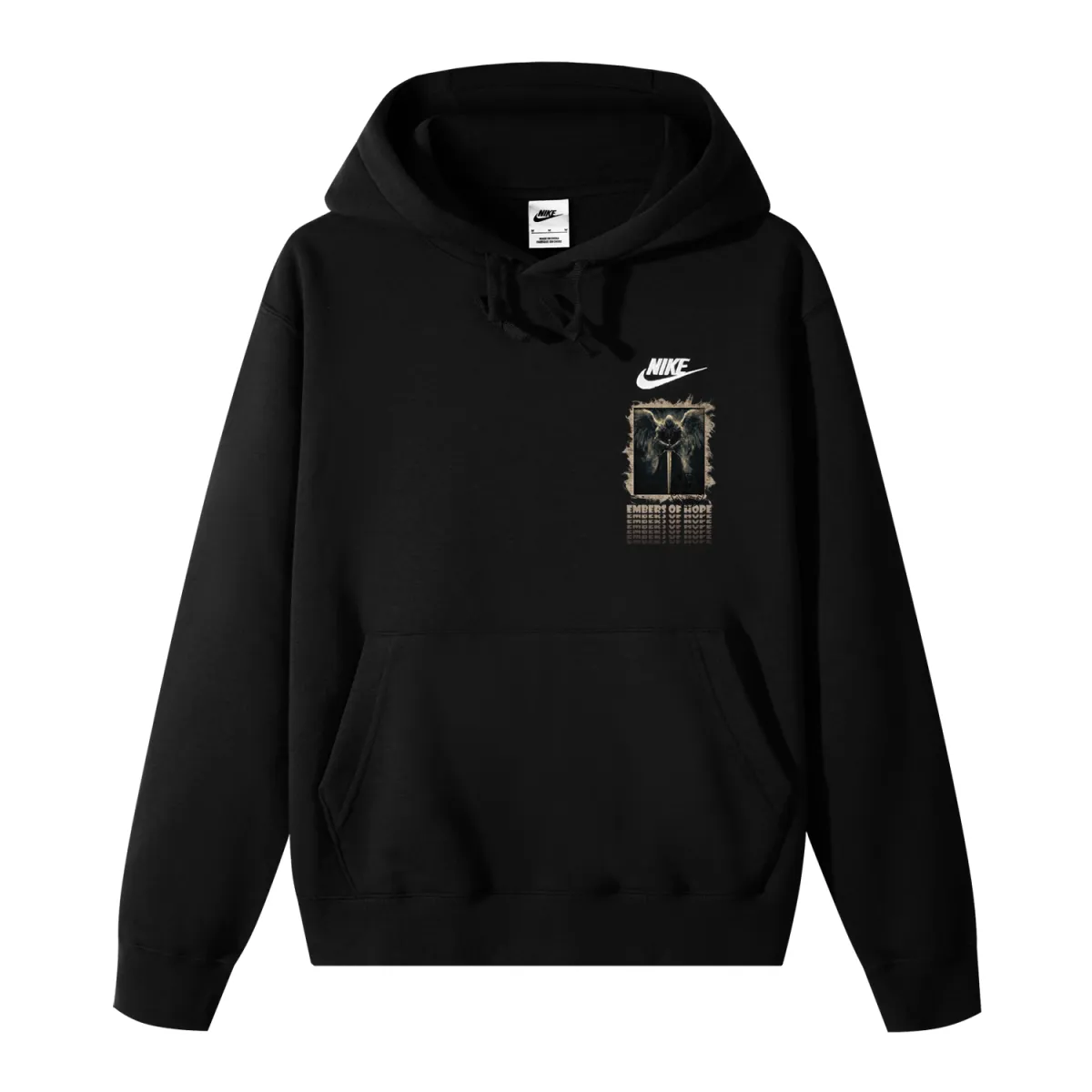 Nike Sportswear Club Fleece Faux Linen Battle Angel Brand Logo Letter Fleece Lined Comfortable Thermal Hoodie Sports
