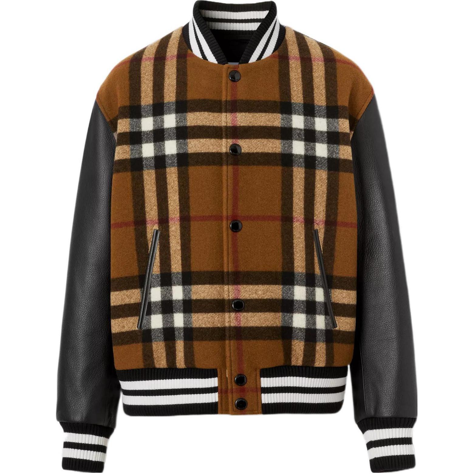 Burberry Check Technical Wool And Leather Bomber Jacket