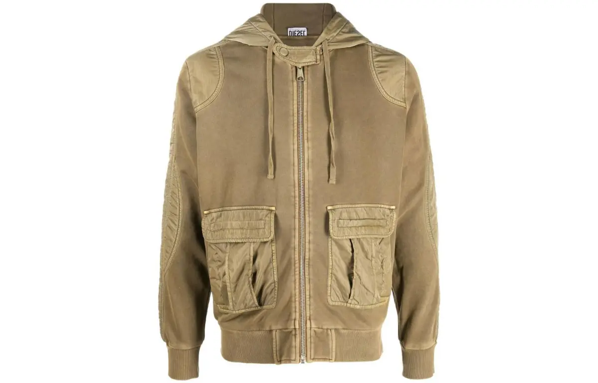 DIESEL Jackets Men's Khaki Hooded (Non-detachable) Moderate Straight Fit