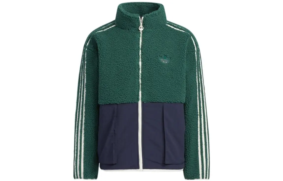Adidas Originals Trefoil Retro Sports Stripes Classic Embroidery Logo Storage Pocket Detail Stand Collar Fleece Lined