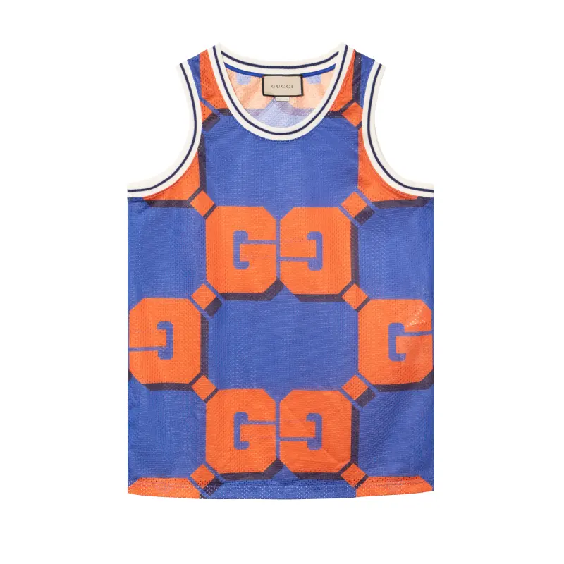 GUCCI Tank Tops Men's Blue Crew Neck Moderate Other