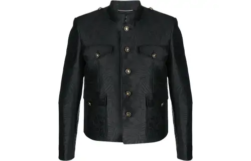SAINT LAURENT Jackets Men's Black Stand Collar Moderate Other