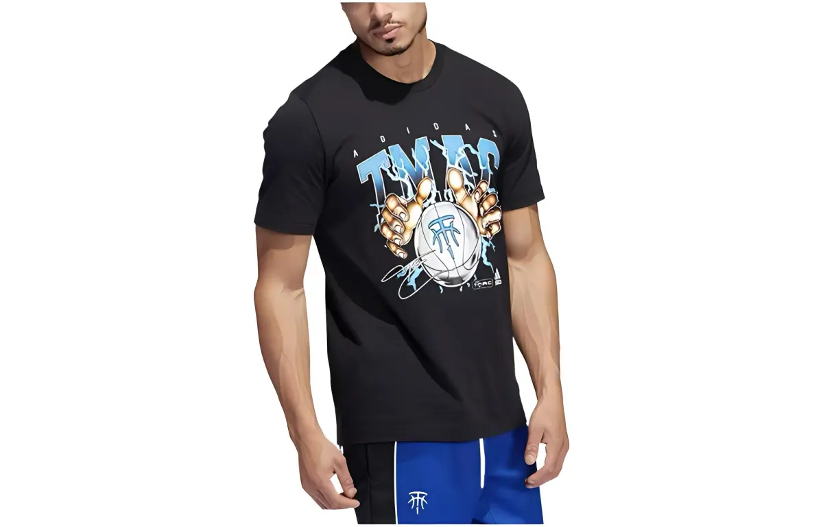 Adidas T-Shirts Men's Black Crew Neck Moderate Straight Fit