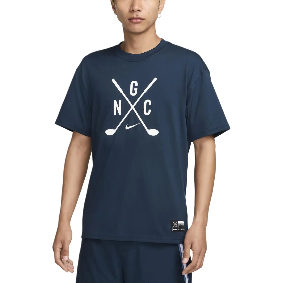 Nike T-Shirts Men's Marine Blue Crew Neck Moderate Straight Fit