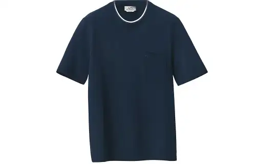 HERMES T Shirts Men's Navy Blue Crew Neck Straight Fit