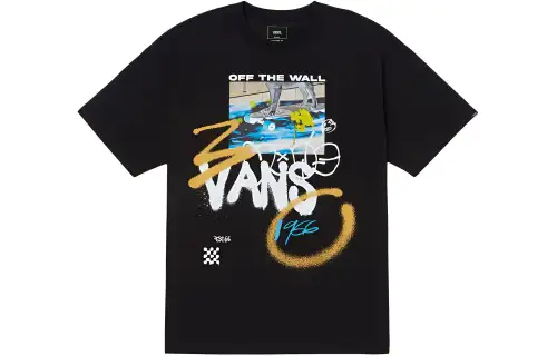 Vans T Shirts Men's Black Crew Neck Moderate Straight Fit