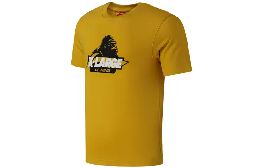 Li Ning X XLARGE T Shirts Men's Yellow Crew Neck Moderate Straight Fit