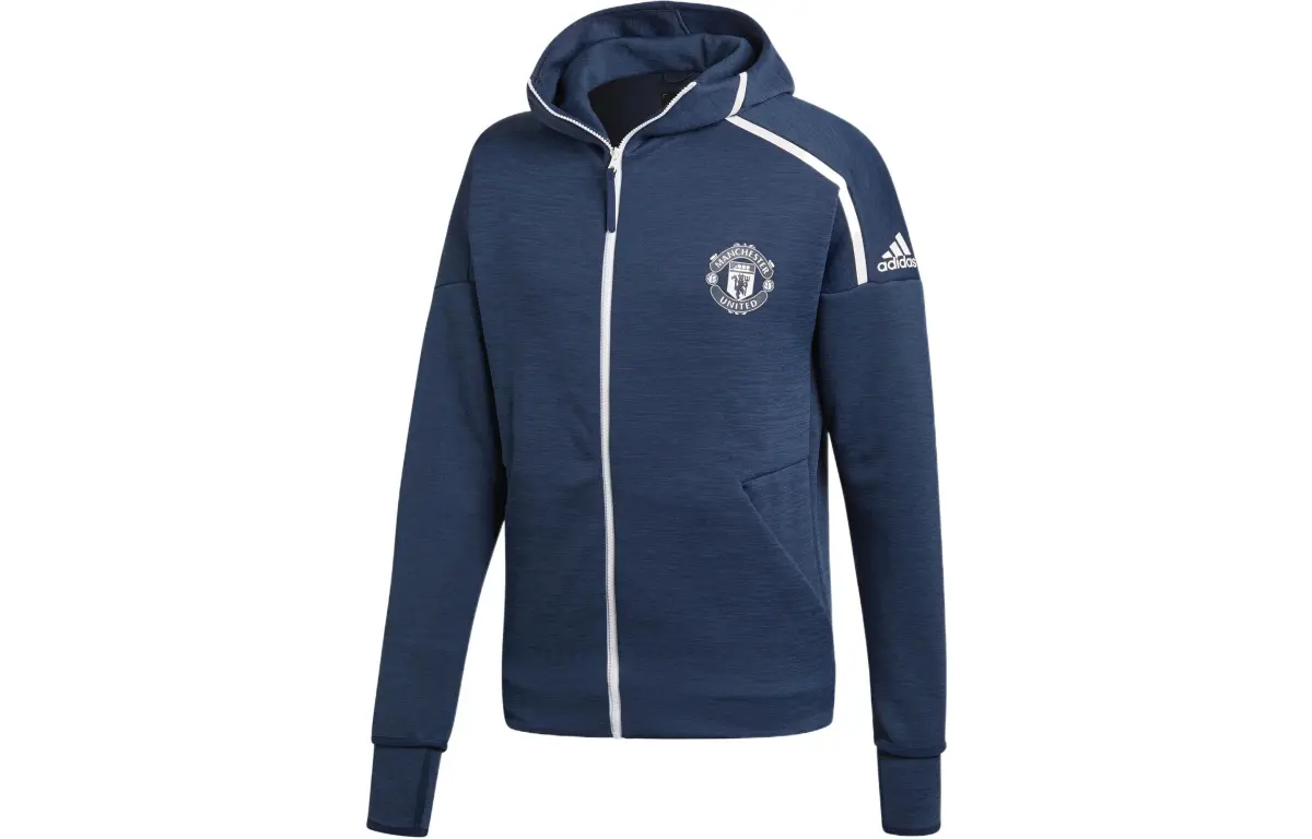 Adidas MUFC Jackets Men's Blue Hooded Moderate Straight Fit