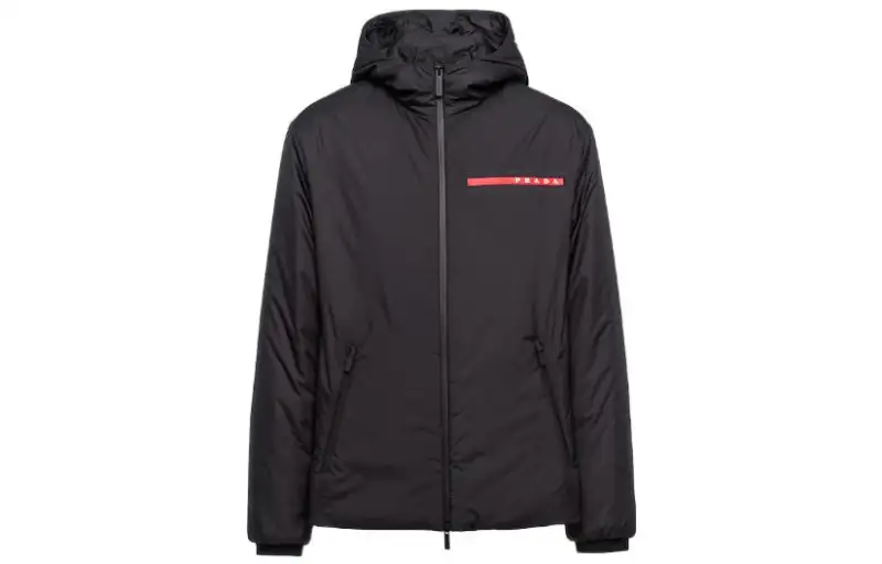 PRADA Jackets Men's Black Hooded Moderate Other