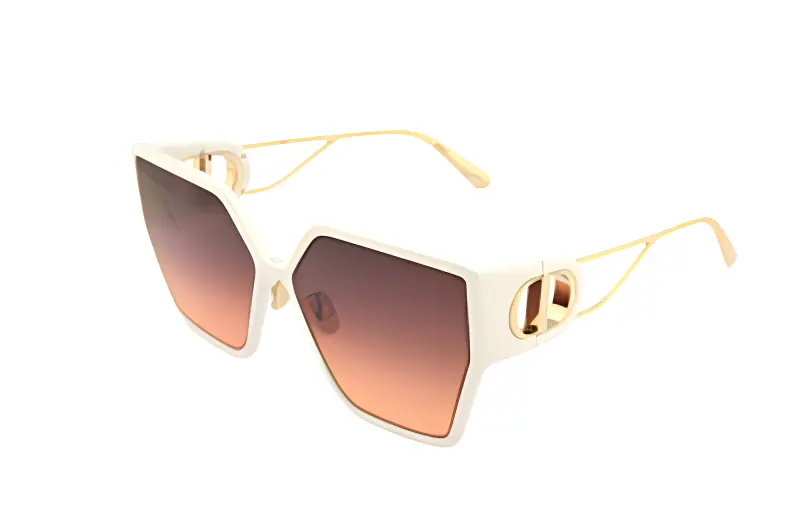 DIOR Metal Plate Irregular Shape Sunglasses Unisex White
