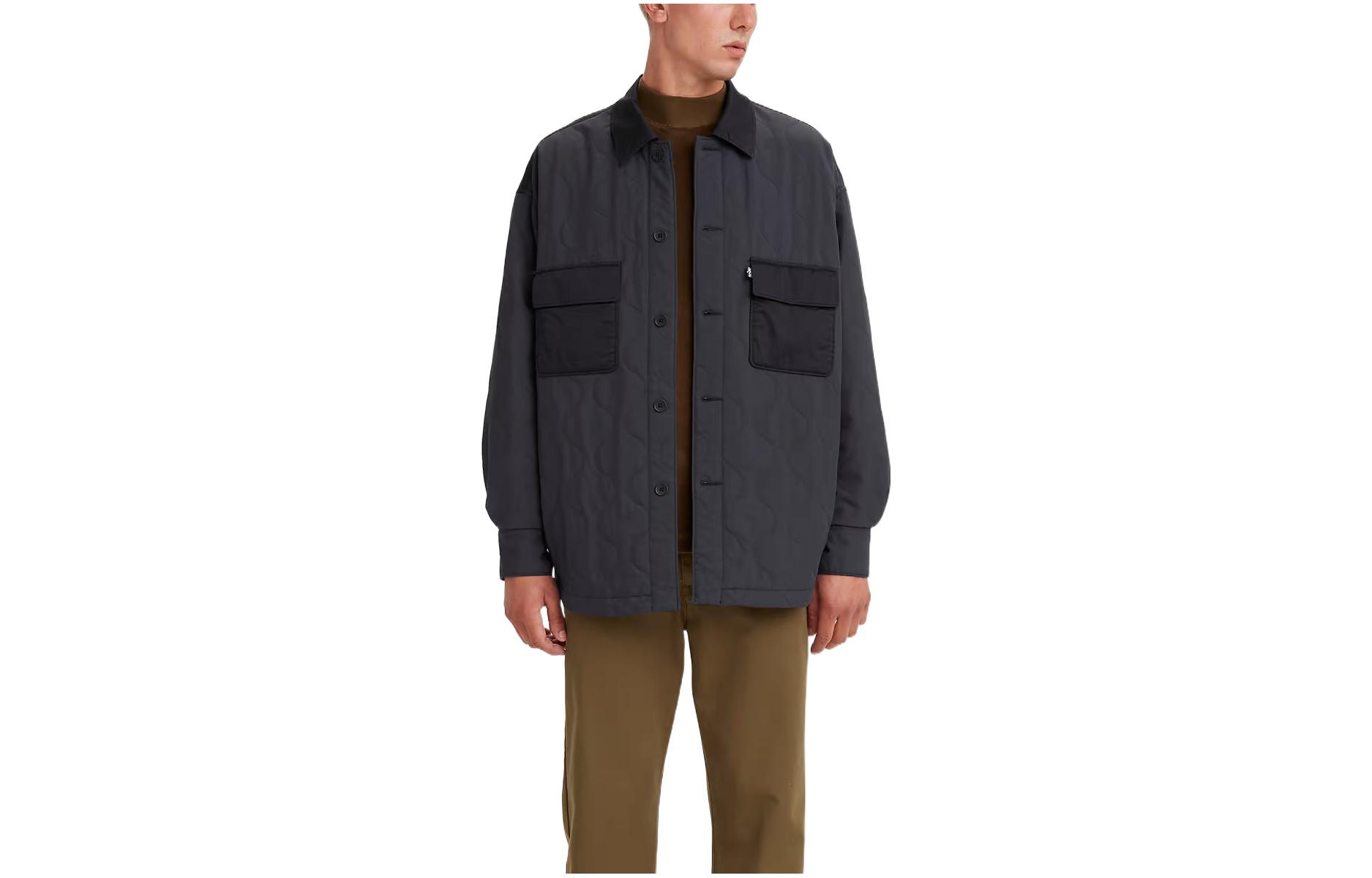 Levis Levi's solid color stitching large pocket single-breasted long-sleeved jacket men's black