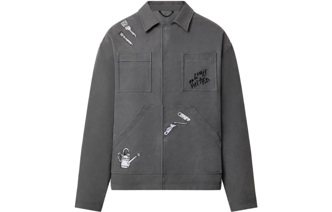 LOUIS VUITTON /Louis Vuitton SS23 tool pattern embroidered work jacket men's black gray