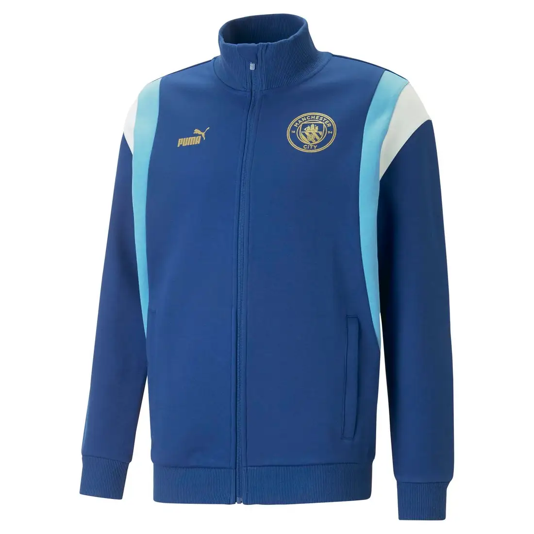 PUMA MCFC CNY Year Of The Rabbit Jackets Men's Blue Stand Collar Moderate Straight Fit