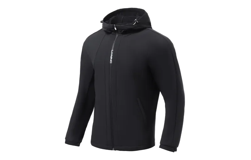 Li Ning Training Series Winter 3D Effect Cut Fleece Lined Solid Color Sports Hooded Coat Jacket Men's Black