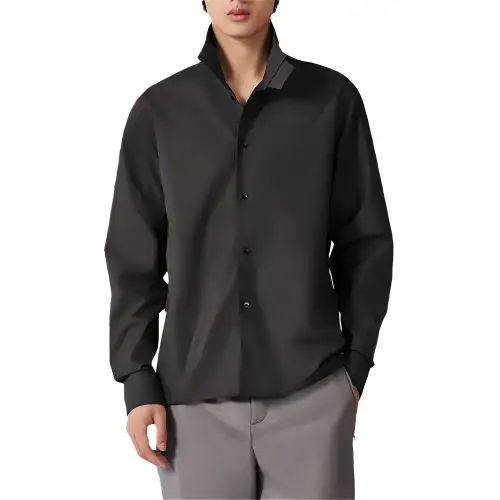 HERMES Shirts Men's Black Stand Collar Moderate Other