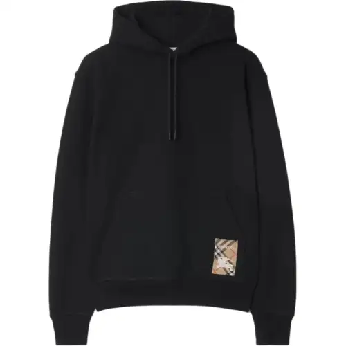 Burberry Check Label Cotton Hoodie Sweatshirt Men's Black