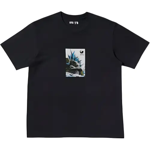 UNIQLO Godzilla Co Brand T Shirts Men's Black Crew Neck Moderate Straight Fit