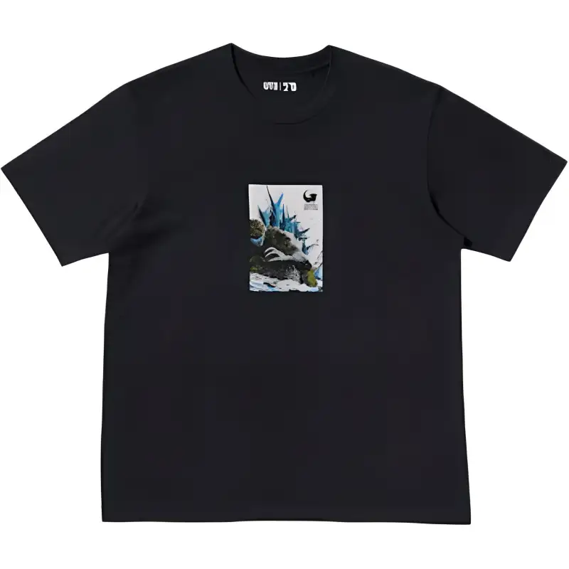 UNIQLO Godzilla Co Brand T Shirts Men's Black Crew Neck Moderate Straight Fit