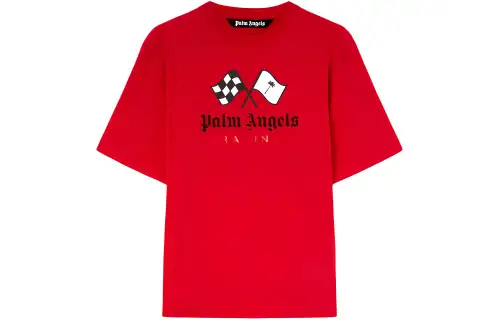 PALM ANGELS T Shirts Men's Red Crew Neck Moderate Straight Fit