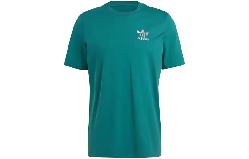 Adidas Originals T Shirts Men's Preppy Green Crew Neck Moderate Straight Fit