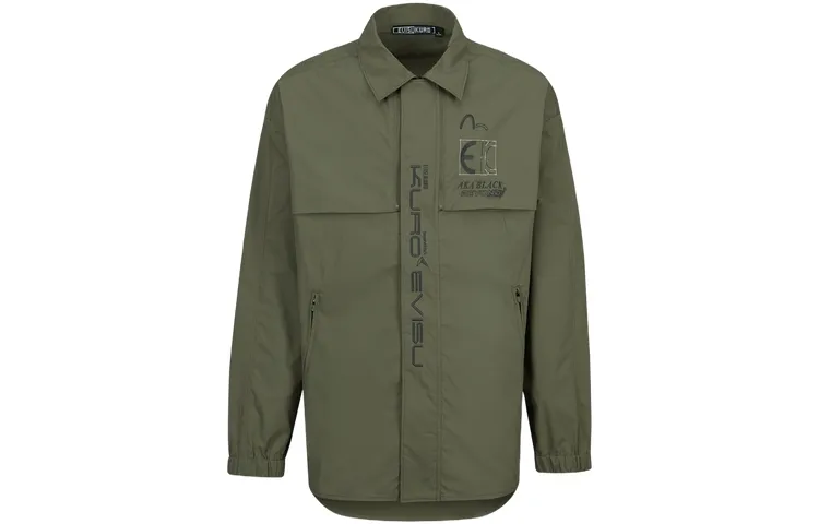 EVISU Jackets Men's Dark Army Green Lapel Moderate Workwear