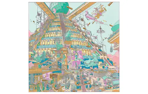 HERMES Scarves Women's Fuchsia/Light Green/Camel