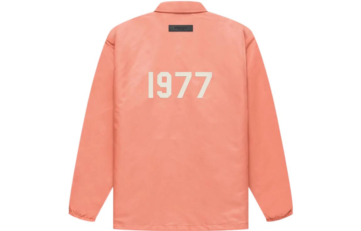 Fear of God Essentials 1977 Series FW22 Nylon Coaches Jacket Coral Solid Color Logo Lapel Windproof Button Coach American Heavy Jacket Jacket Same Style for Men and Women Coral Red