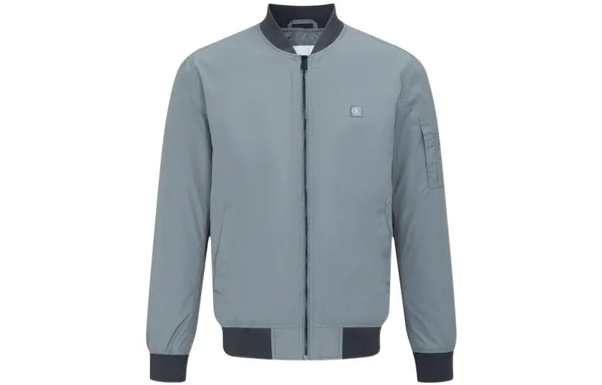 Calvin Klein Jackets Men's Gray Baseball Collar Moderate Straight Fit