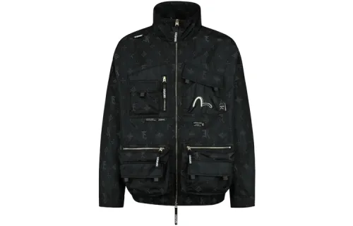 EVISU Jackets Men's Black Stand Collar Moderate Other