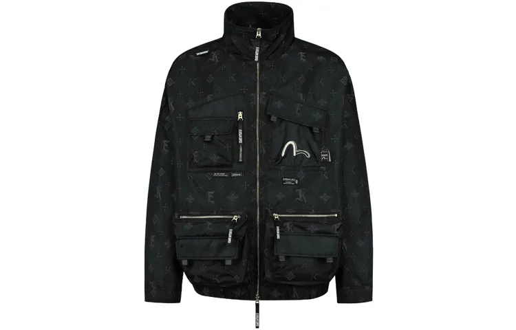 EVISU Jackets Men's Black Stand Collar Moderate Other