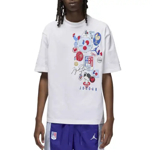 Jordan x Fédération Française De Basketball Sport T Shirt Men's White/Antique Royal Color