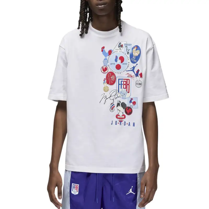 Jordan x Fédération Française De Basketball Sport T Shirt Men's White/Antique Royal Color