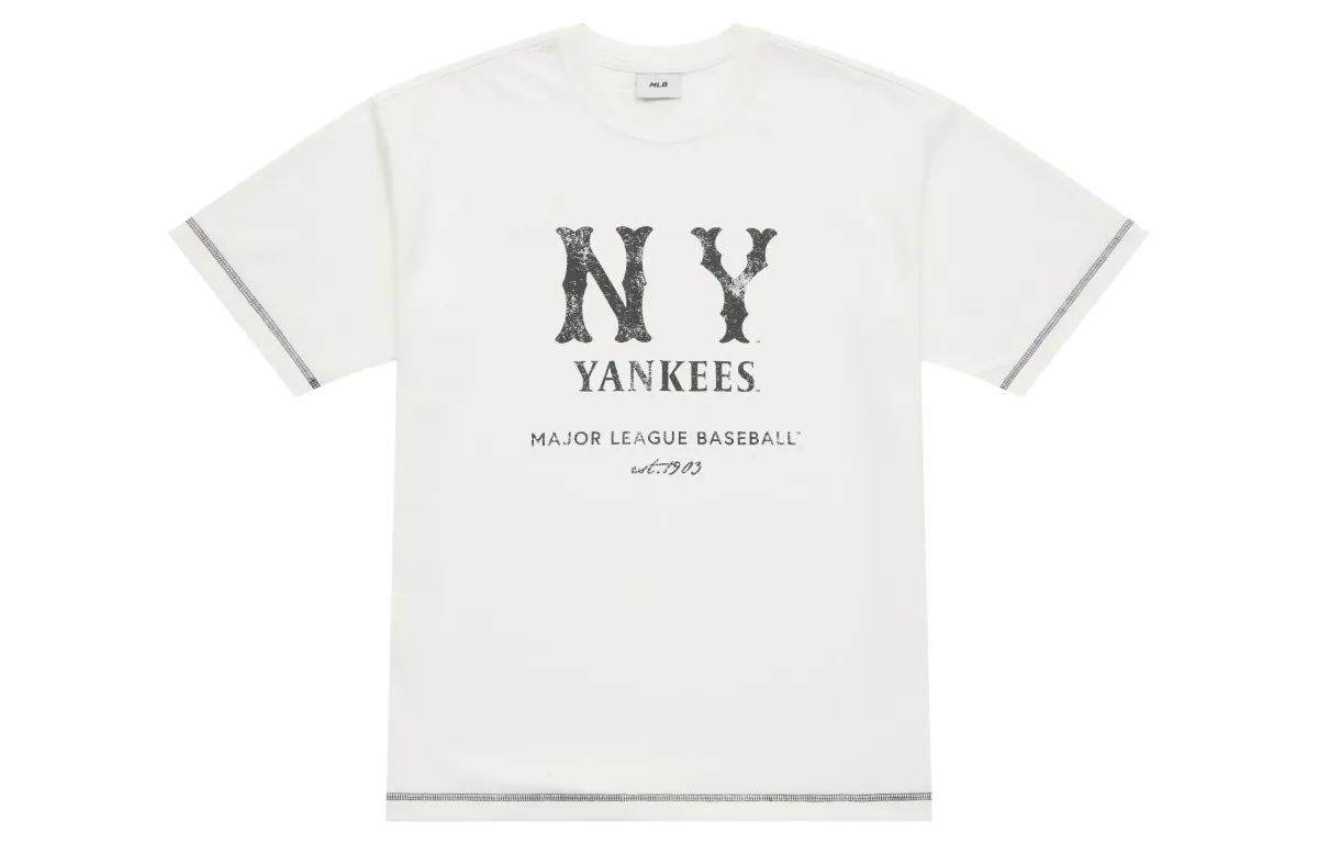 MLB New York Yankees T-Shirts Unisex Beige (Suggest 1 Size Down) Crew Neck