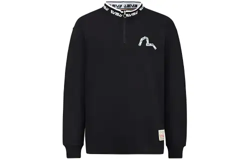 EVISU T Shirts Men's Black Stand Collar Moderate Straight Fit
